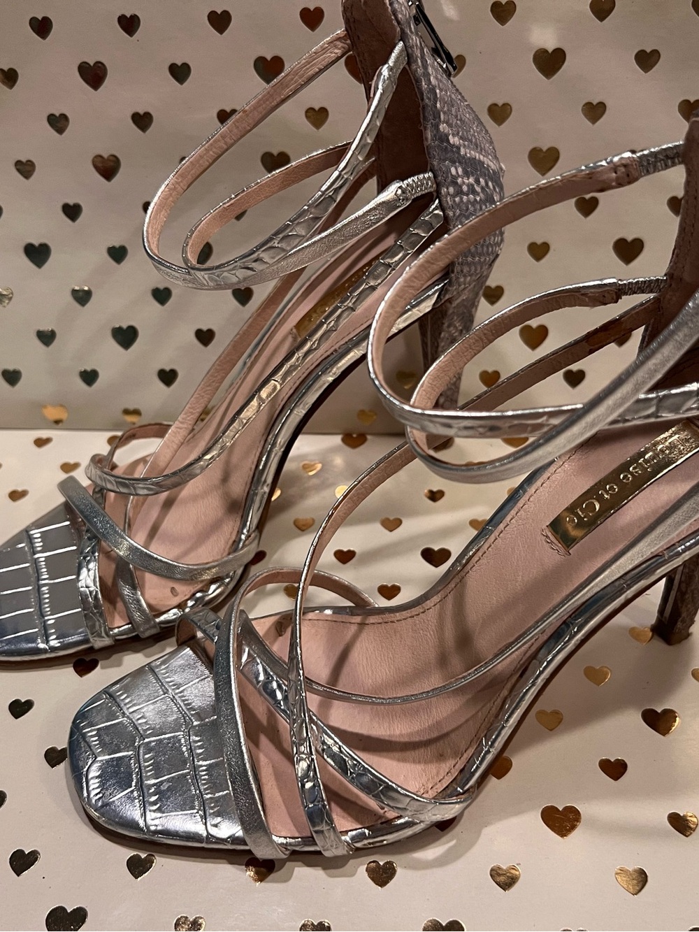 Louise et Cie Silver Metallic Strappy High Heel Sandals
